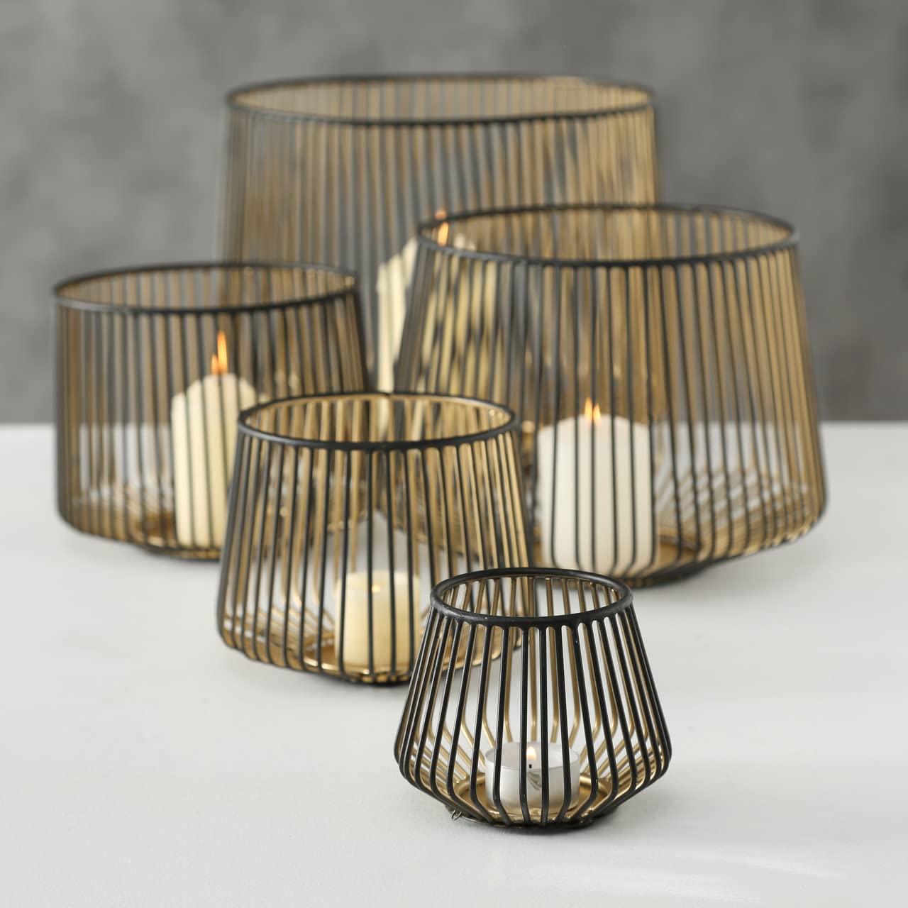 Windlicht Kerzenhalter Eisen schwarz Gold H 10-22 cm XXL 5er Set | Edel
