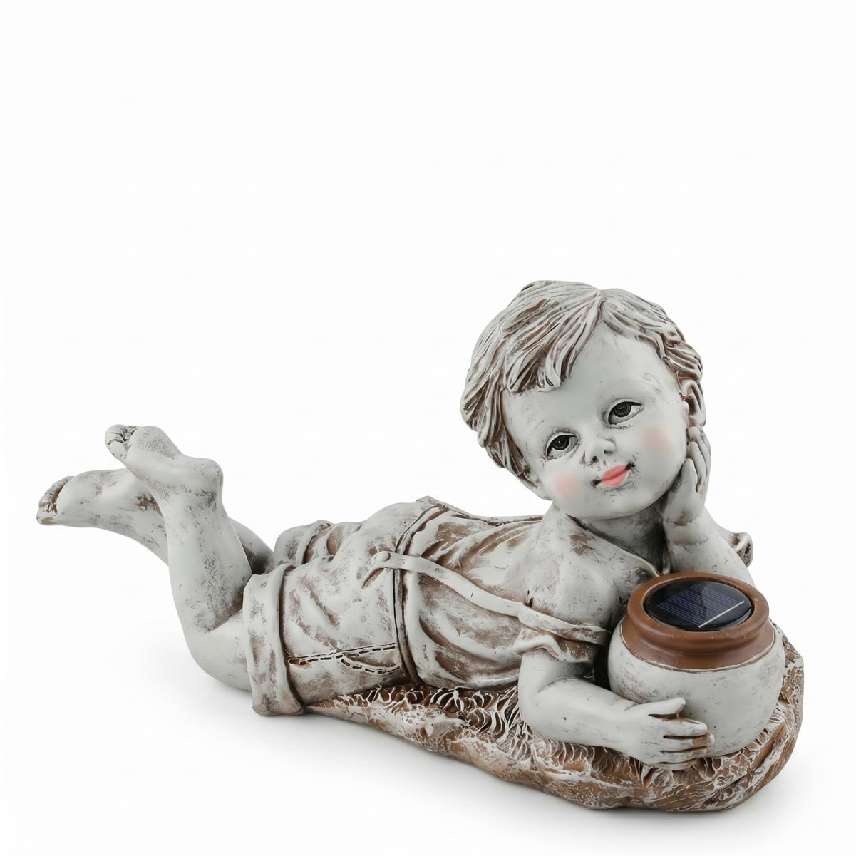 Goutdori Solar Statues for Yard and Garden Waterproof Resin Boy Garden Statue Outdoor Solar Powered Kids Figurine Boy