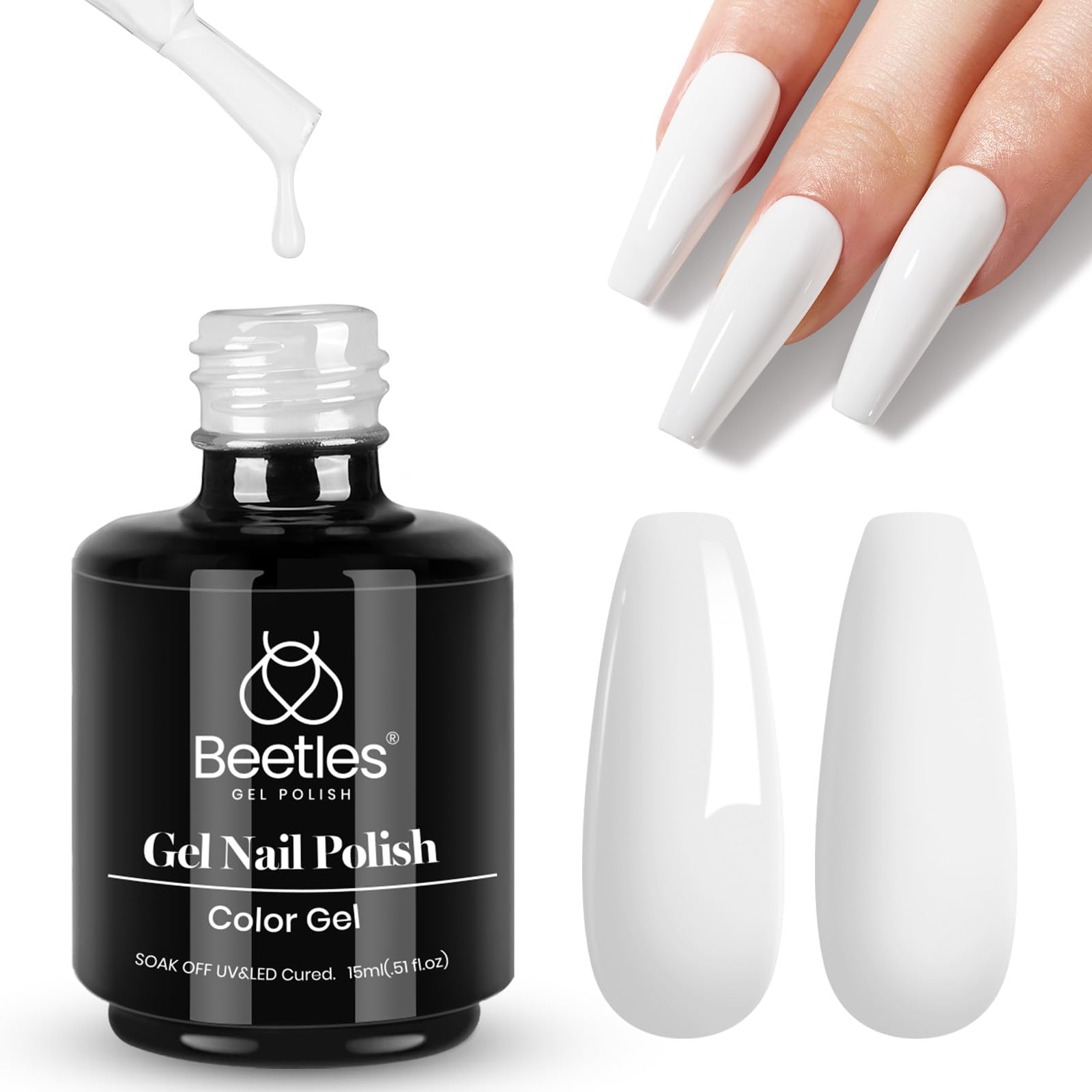 Beetles White Gel Nail Polish,15ml Winter Soak Off UV Gel Polish French Nail Art Manicure Salon DIY Design at Home Gift for Women