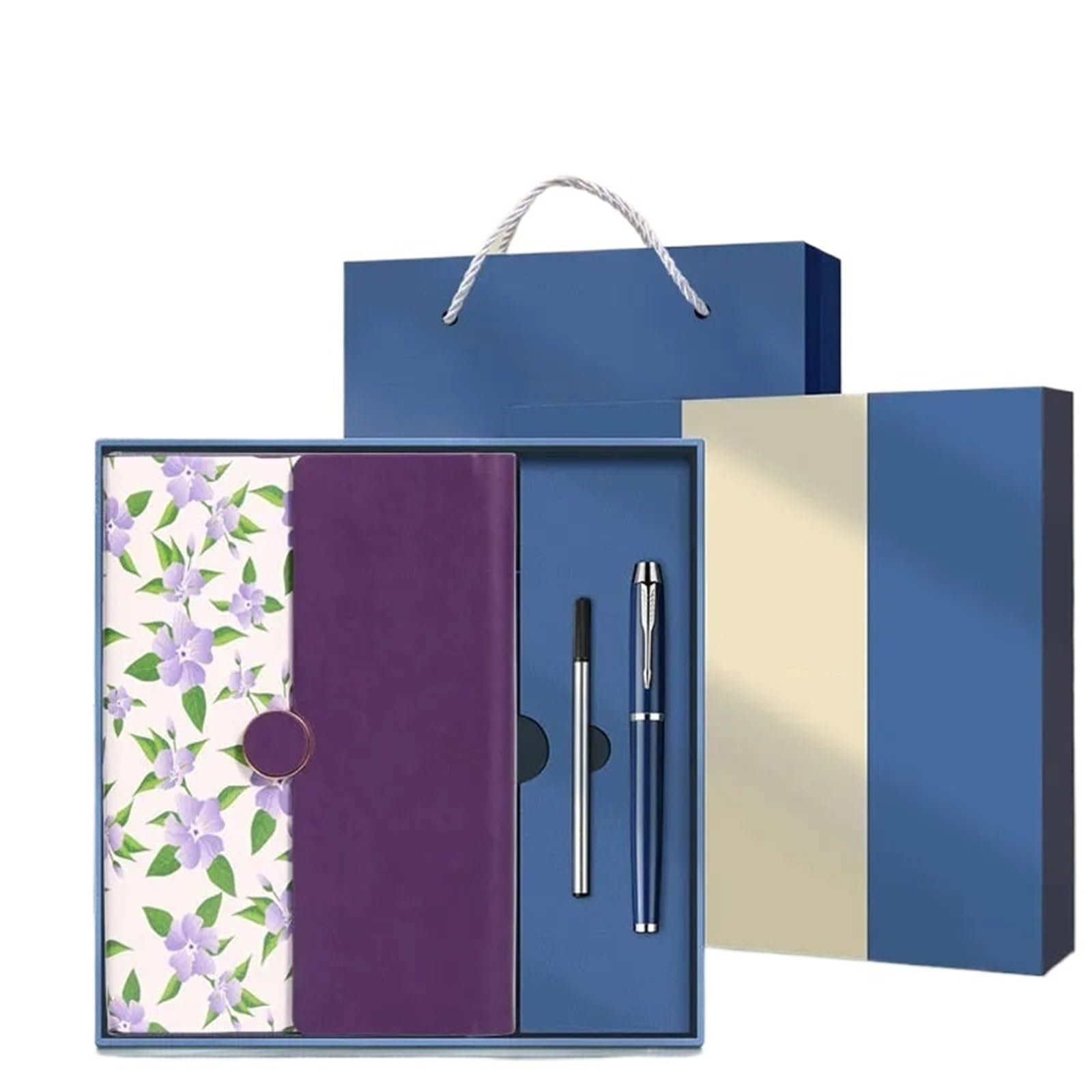 Diario for notebook di fascia alta ispessito (confezione regalo) | Diario da viaggio classico in pelle PU di fascia alta retrò A5(Purple Set)