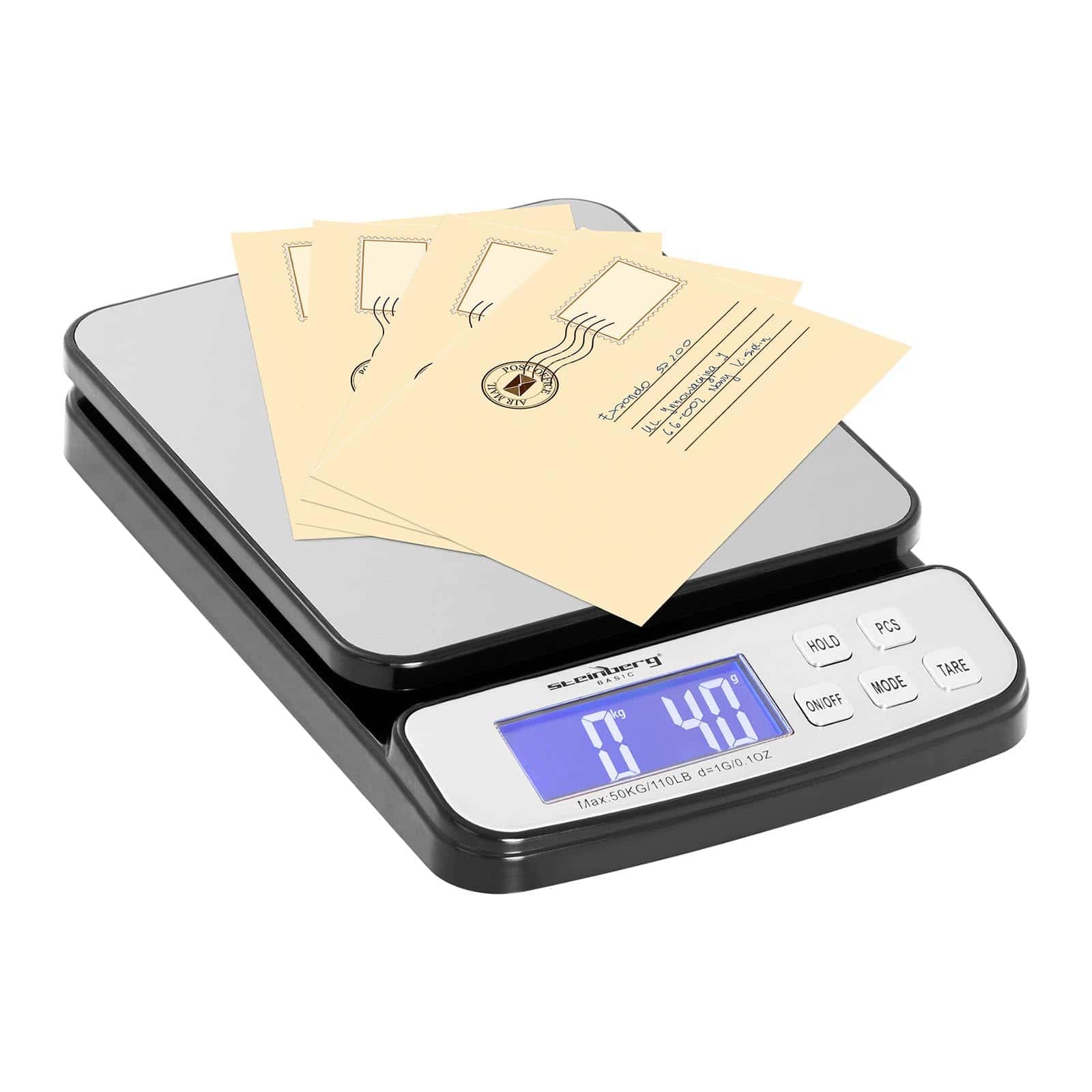 Steinberg Systems Balanza Pesacartas Digital Báscula Para Correo SBS-PT-50000 (Superficie: 198 x 180 mm, Pesaje: 5 g - 50 kg, Precisión: 1 g)