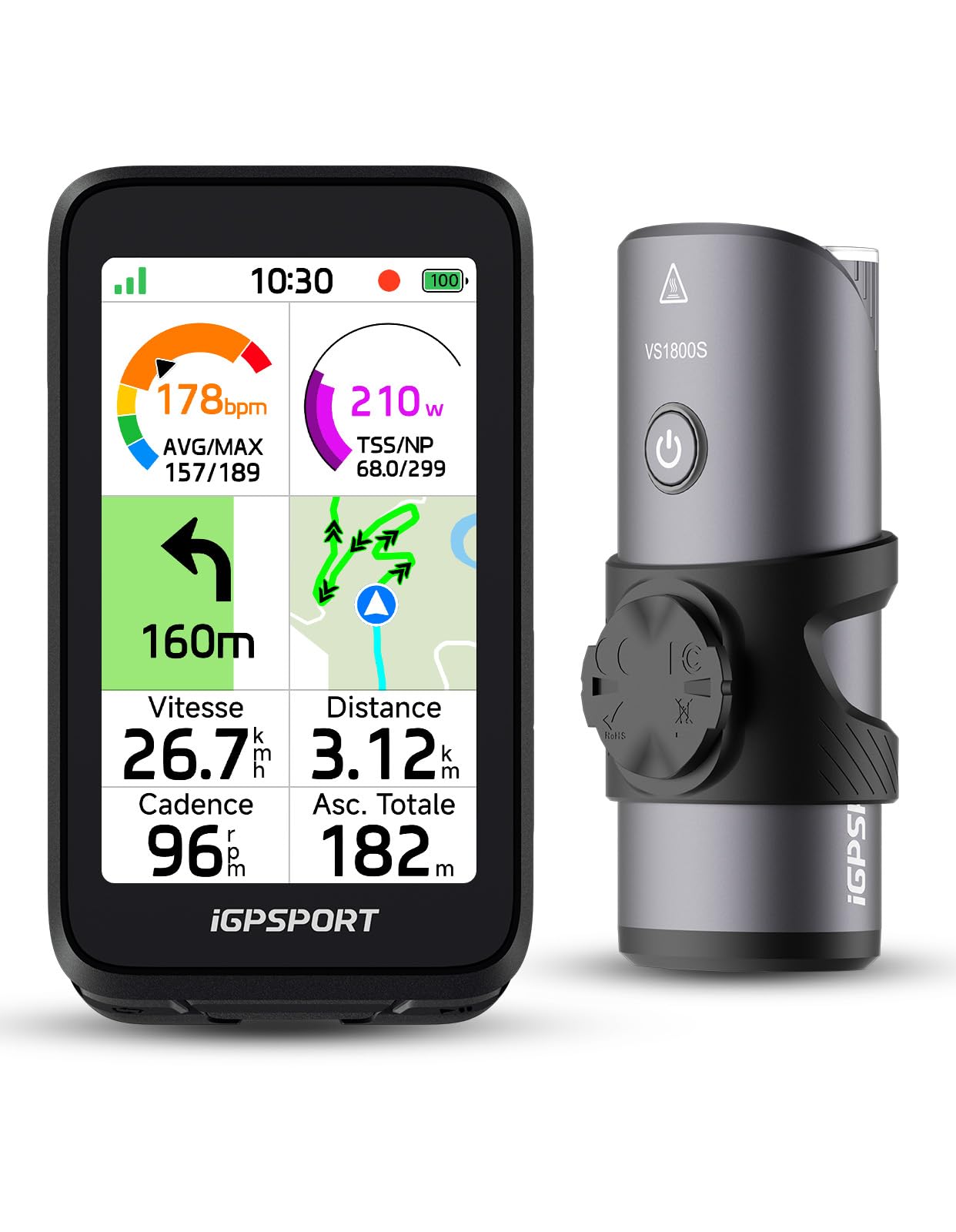 iGPSPORT BiNavi Air Compteur Velo sans Fil et 1800 Lumens Lumiere Velo
