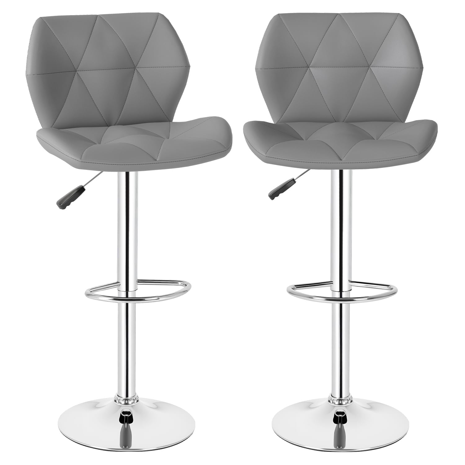 BestOffice Bar Stools Set of 2 PU Leather Swivel Bar Stools Adjustable Counter Stool Barstools Dining Bar Chair with Back for Home(Grey)