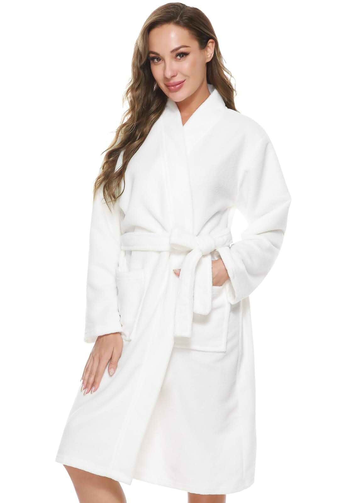 KniffiKimono Bathrobe for Women Terry Cloth Robes knee length towel Bathrobe Solid