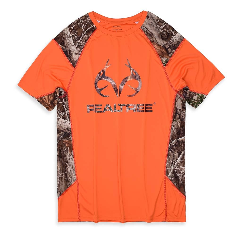 Bell Rangers Realtree Camouflage Graphic Short Sleeve Crewneck Performance Shirt for Men & Women Orange Camo (US, Alpha, Medium, Regular, Regular, Realtree Edge)