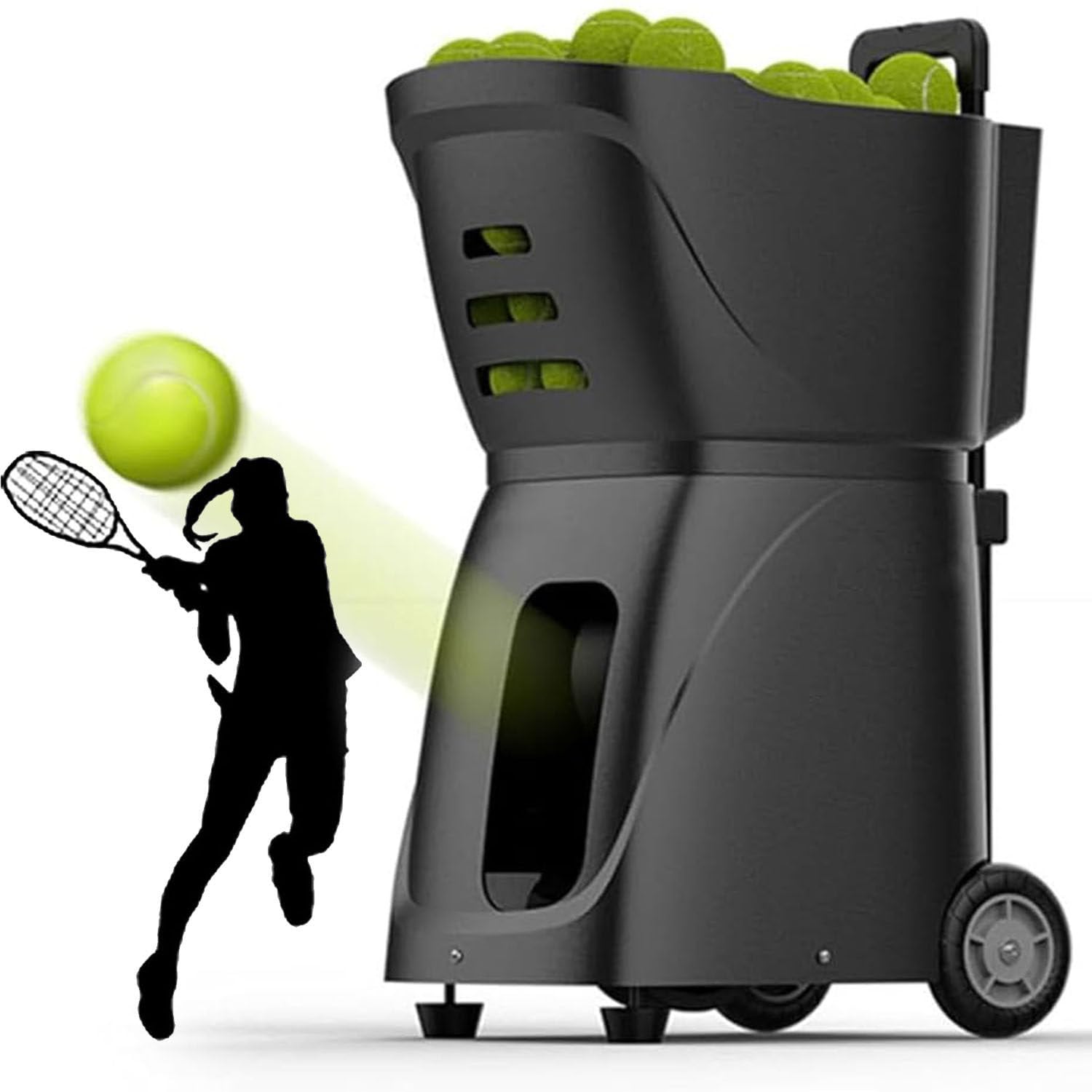 Lanciatore di palline da tennis portatile, controllato da app, con trapani pre-programmati per un allenamento efficace, adatto a tutti i livelli di abilità, ideale per la pratica e lo sviluppo delle