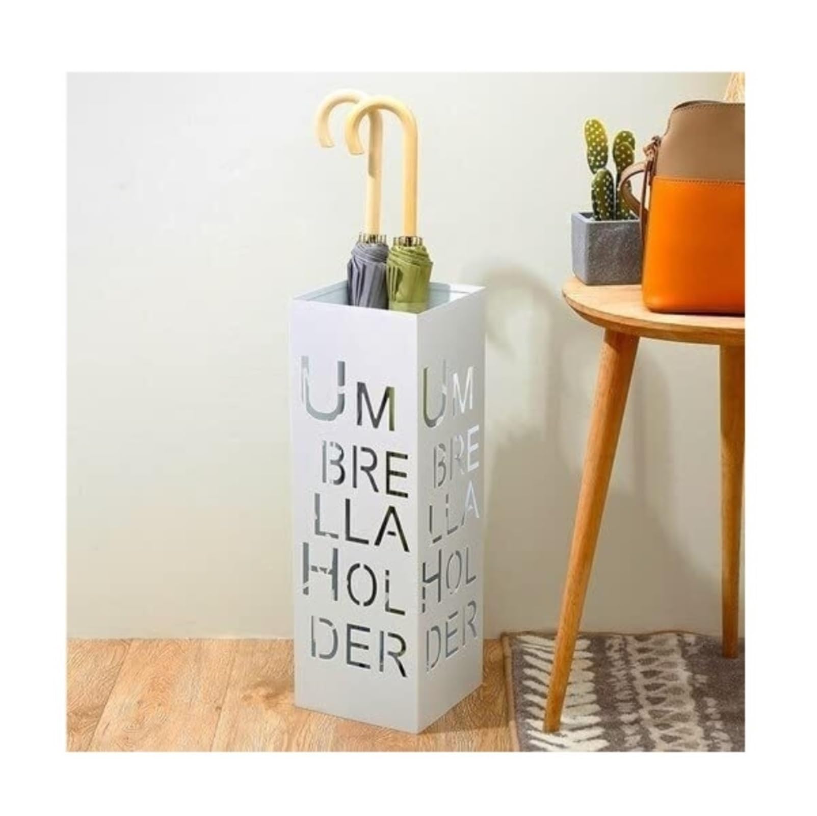 Rohcghc White Umbrella Stand, Umbrella Stands Metal Storage Holder Letter Hollow Elegant Stand Home Hotel(White)