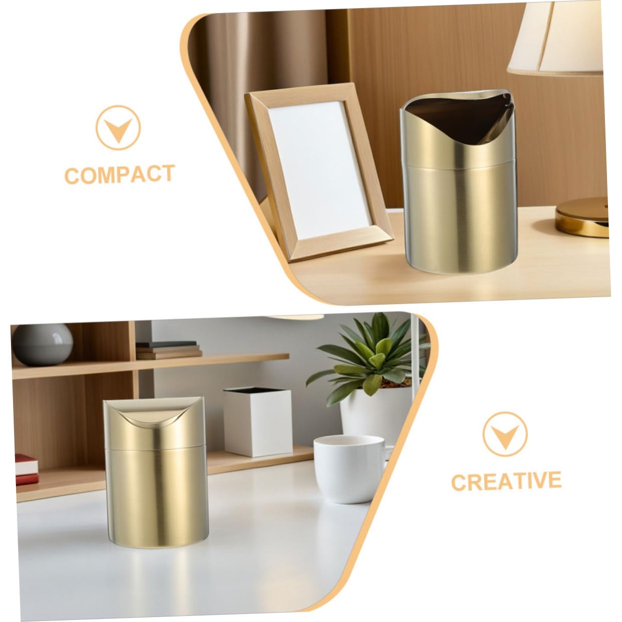 2 Stück Mini Mülleimer aus Edelstahl mit Schwingdeckel Kompakter Tisch Abfalleimer für Büro Auto Schlafzimmer Geruchsdicht Platzsparend Multifunktional als Aufbewahrungsbehälter