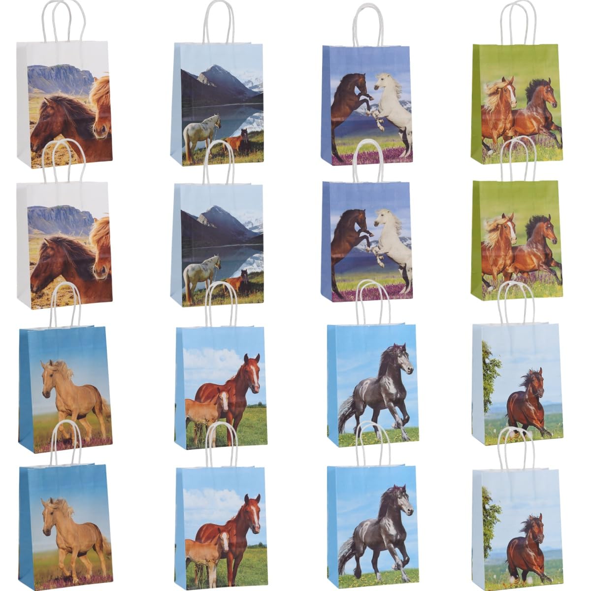 16 Packs Horse Paper Bags with Handles, 21x15x8 cm Gift Bags with Twist Handles for Kids or Adults in Birthday party, Weddings, Events or Shopping (horse) — image 1