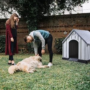 Ram Quality Products Innovative Outdoor Pet House Large Waterproof Dog Kennel Shelter for Small, Medium, and Large Dogs with Slanted Roof, Gray Ram Quality Products Innovative Outdoor Pet House Large Waterproof Dog Kennel Shelter for Small, Medium, and Large Dogs with Slanted Roof, Gray