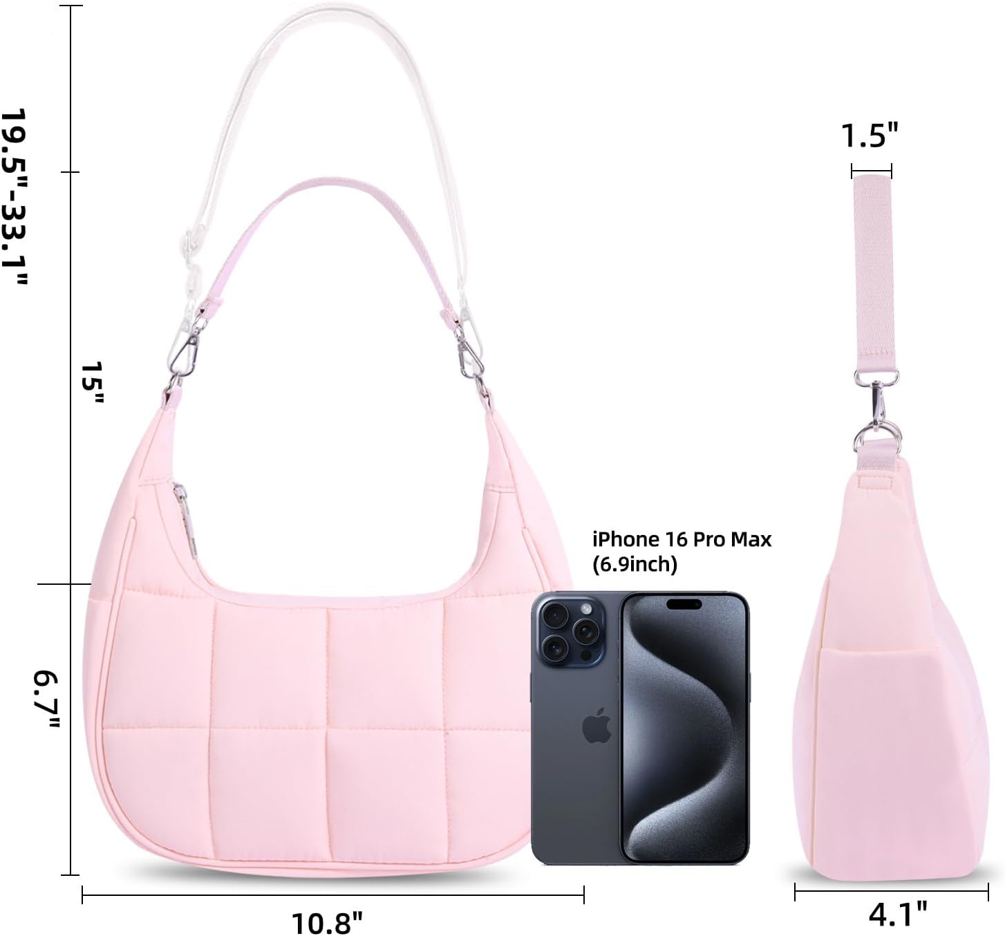 Puffy Crossbody Bags for Women, Small Puffer Crescent Shoulder Bag, Nylon Quilted Purse for Women with 2 Straps - Image 4