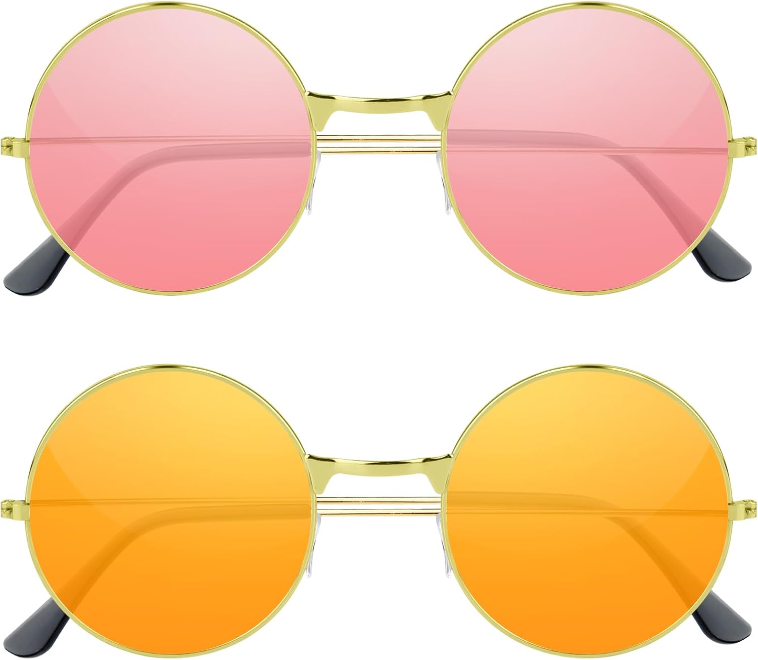 NEBURORA Round Hippie Sunglasses Metal Frame Colored Circle Glasses for Women Men 70s Retro Disco Party Accessory