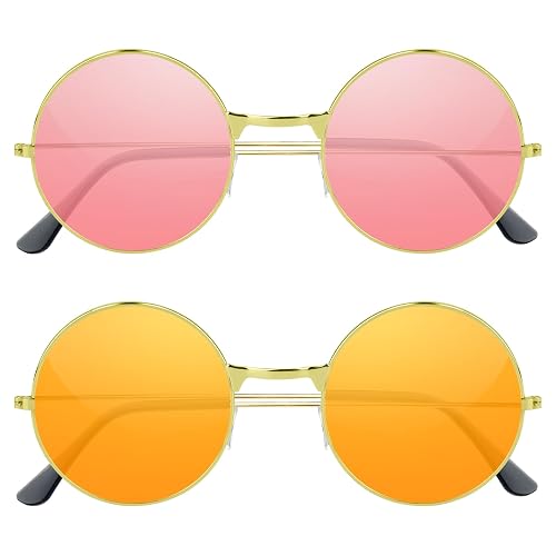 NEBURORA Round Hippie Sunglasses Metal Frame Colored Circle Glasses for