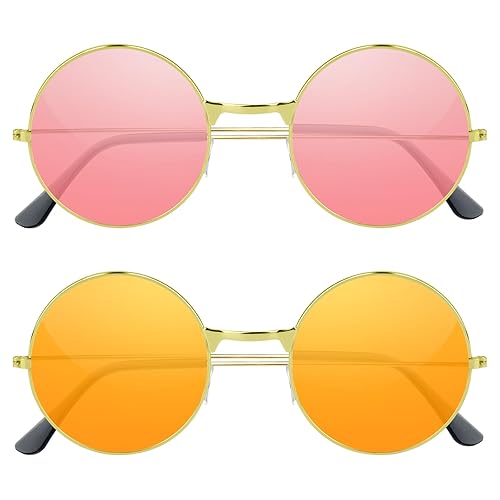 NEBURORA Round Hippie Sunglasses Metal Frame Colored Circle Glasses for Women Men 70s Retro Disco Party Accessory - 2