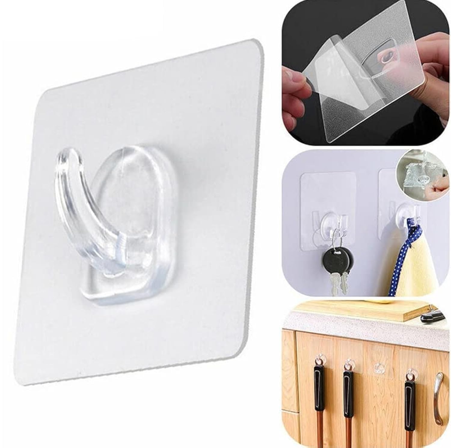 10 PCS Heavy Duty self Adhesive Clear Hooks Clear Waterproof 15kg 33lb Plastic Strong Sticky Hook for Bathroom Kitchen Wall Door Metal, Tiles, Wood, Ceramic to Make Garland