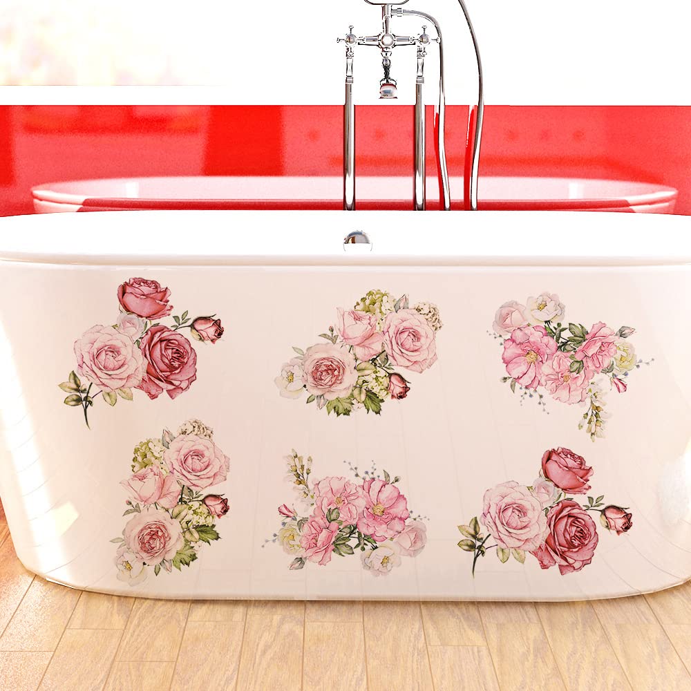 Hubangzhu Color 6Pcs Rose Flower Bird Oceans Bathtub Toilet Stickers Decals,Fish Bird Flower Leaf Waterproof Bathtub Lid Tank Seat Decals Cistern Self-Adhesive Bathroom Wall Sticker