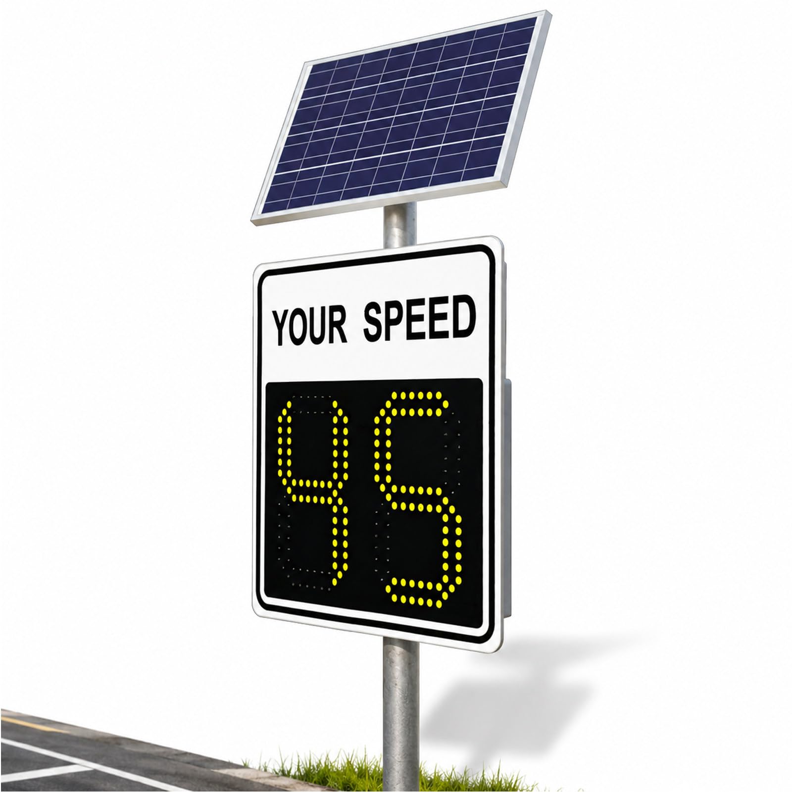 VNATWGOO 35"×24" Solar Powered Radar Feedback Sign, Solar Powered Led Speed Limit Sign,for Road Safety, Solar Radar Speed Sign,with Remote, 656ft Detection, IP65 White-24x35in