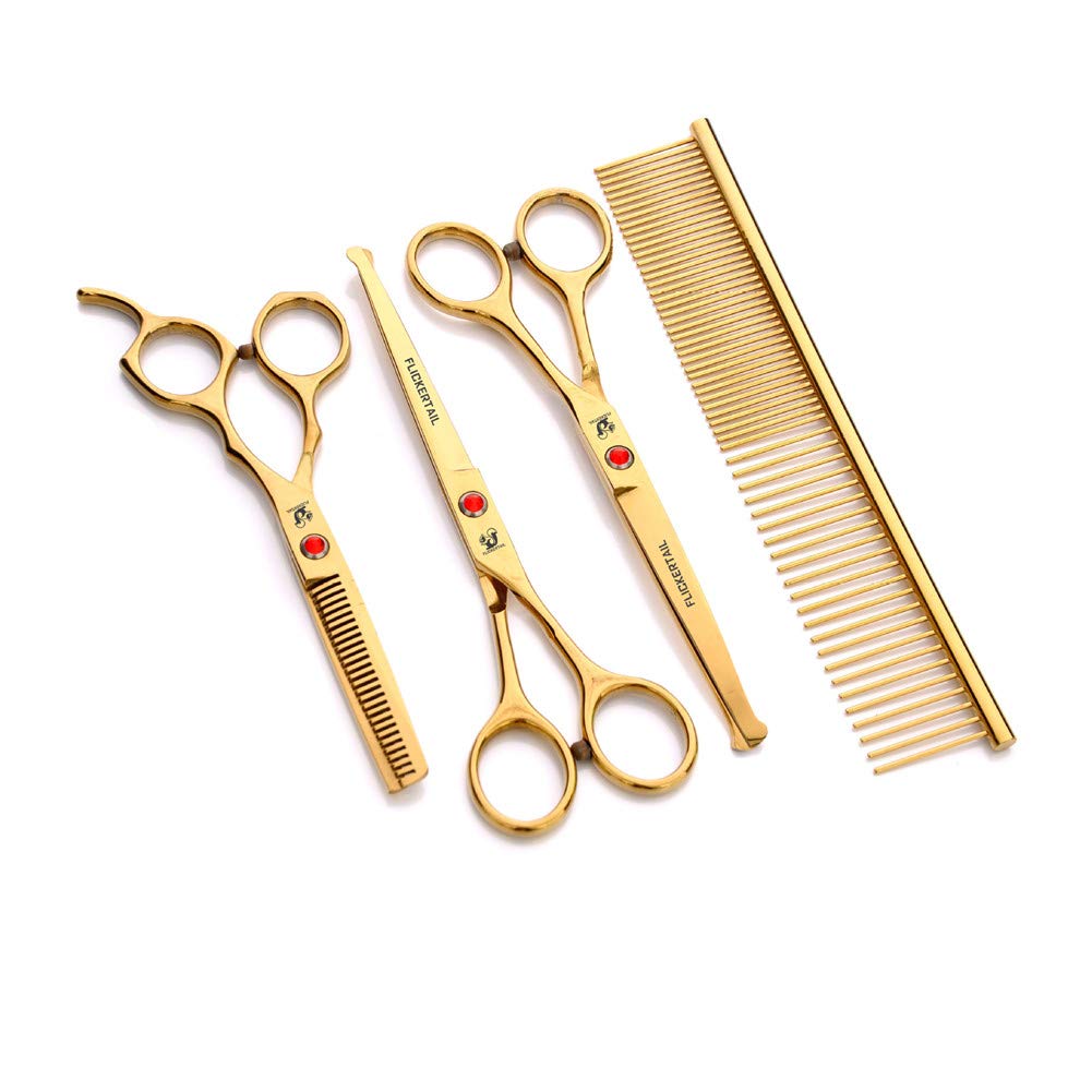 Pet Grooming Scissors with Round Tip, 3-piece set Cat Dog Stainless Steel Body Trimming Sharp Scissor, Safety Rounded Tip Face/Ear/Nose/Paw Scissor, Thinning Shears Scissor.