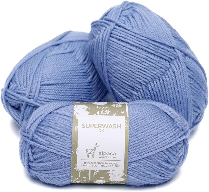 100% Pure Wool Yarn Superwash Set of 3 Skeins (150 Grams) DK Weight - Sourced Directly from Peru - Heavenly Soft and Perfect for Knitting and Crocheting (Placid Blue)