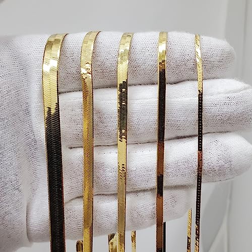 14K Solid Yellow Gold 3Mm Or 4Mm Or 5Mm Or 6Mm Shiny Imperial Herringbone Chain Necklace Or Bracelet For Pendants And Charms With Lobster-Claw Clasp For Women Men(7", 8", 16", 18", 20" Or 24 Inch) (3Mm- 18 Inches) #TOP2