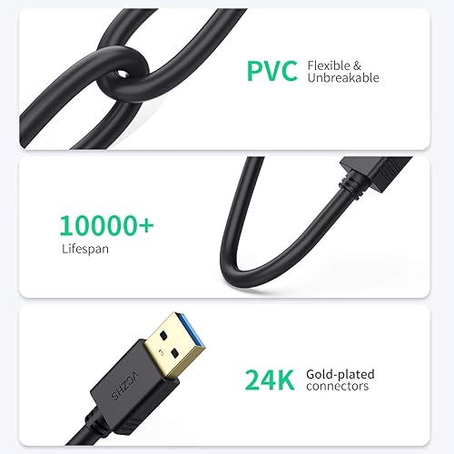 Miniatura 5 de VCZHS - Cable de extensión USB de 1 pie, 2 unidades, cable de extensión USB corto USB 3.0 para cámara web, unidad flash, disco duro