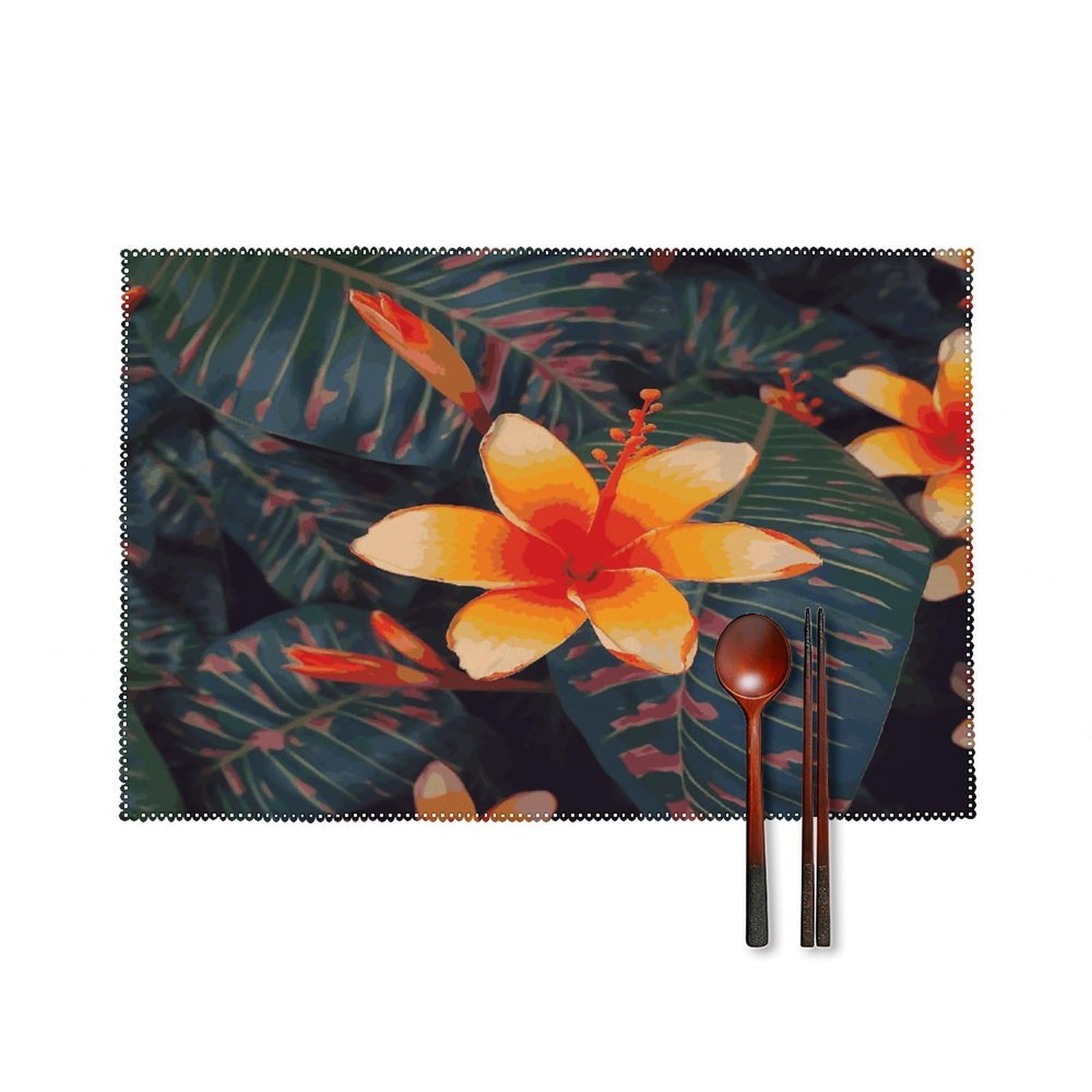 Btcowzrv Style Hawaii Tropical Flower Canvas Placemats Set Of 6, Wipeable Washable Place Mats For Indoor & Outdoor, Table Mat Decor For Kitchen Dining Party