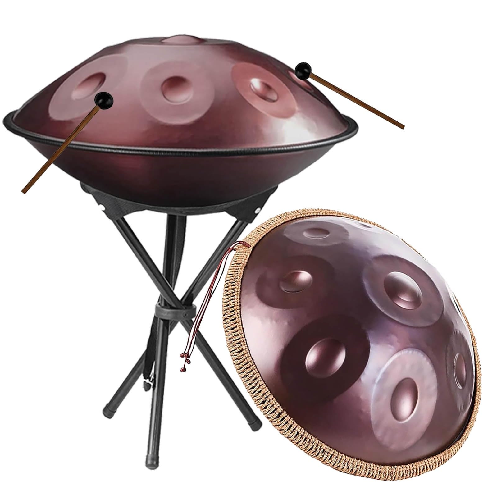 Tamburo in Acciaio for Adulti 22 Pollici Re Minore – Tamburo a Mano 432Hz/440Hz, Handpan in Acciaio con Borsa, Strumento Handpan Drum 9/10/12 Note for Meditazione e Yoga(Viola,440HZ/9Note)