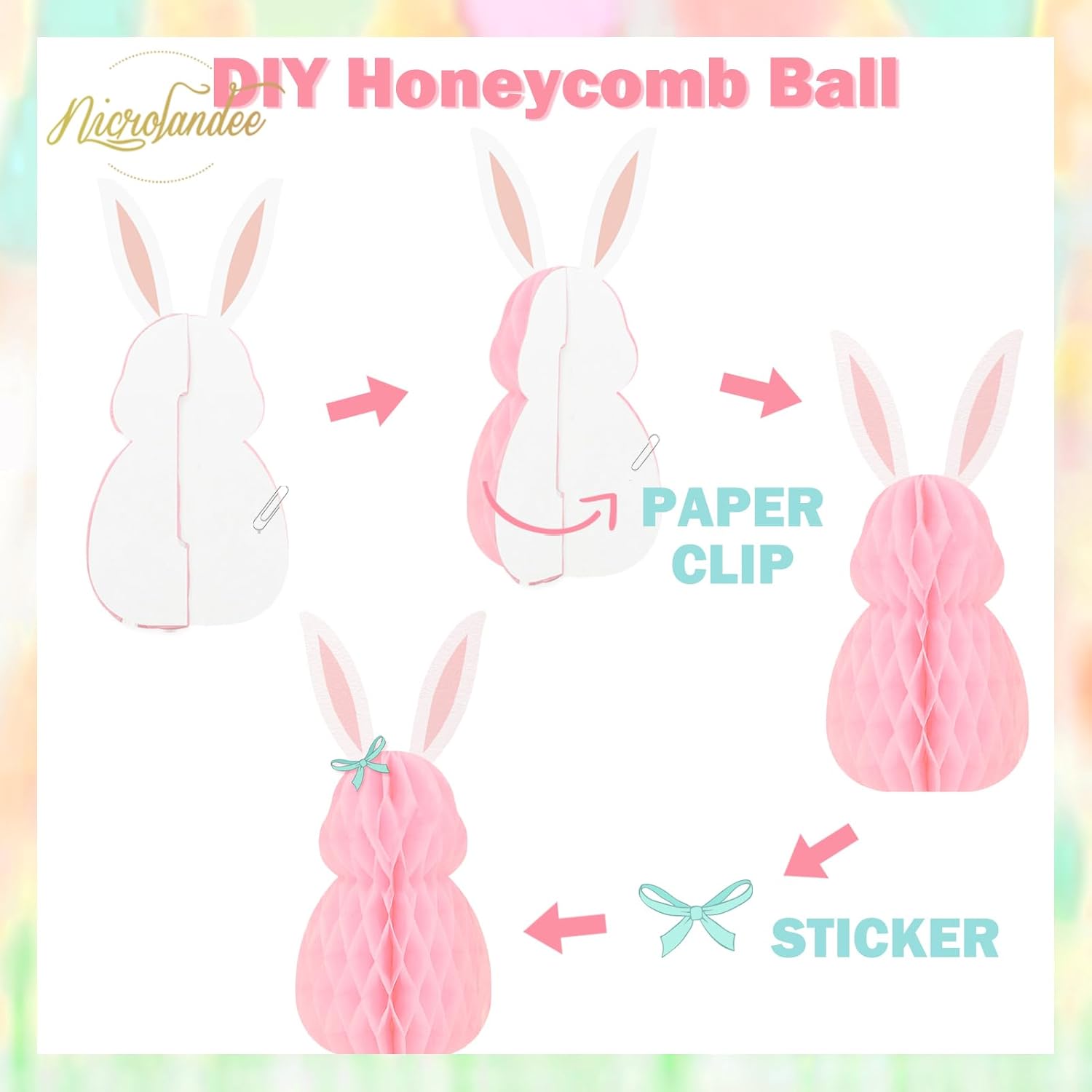 NICROLANDEE Easter Decorations - 3Pcs Mini Easter Bunny Family Honeycomb DIY Table Centerpiece Set for Spring Easter Decors, Birthday, Bunny Themed Party, Garden Party, Egg Hunt Supplies
