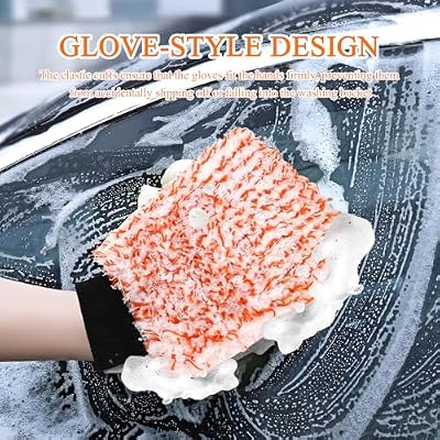 2PCS Car Wash Mitt, 118 Cyclone Microfiber Cleaning Mitt for Cars, Scratch-Free & Lint-Free, Double Sided Automotive Washing Gloves, Universal Auto Cleaning Supplies (Tangerine+White)