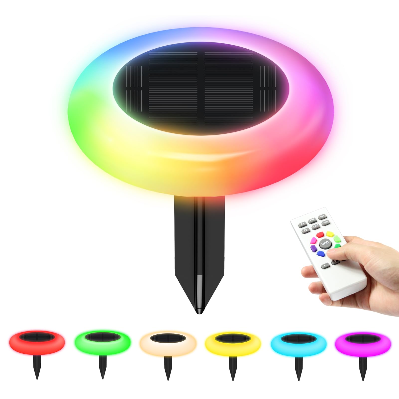 Colorful Solar Lights Outdoor, Color Changing Solar Lights Outdoor with Remote Control, Solar Outdoor Lights Solar Garden Lights Color Changing for Garden, Pathway, Pool, Yard(6pack)