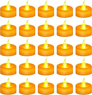 Tea Lights Naturally Flickering Bright LED Candles Flameless Candles Tea Light Candles Fake Candles Battery Powered Candles (Pack of 25, Warm Yellow)