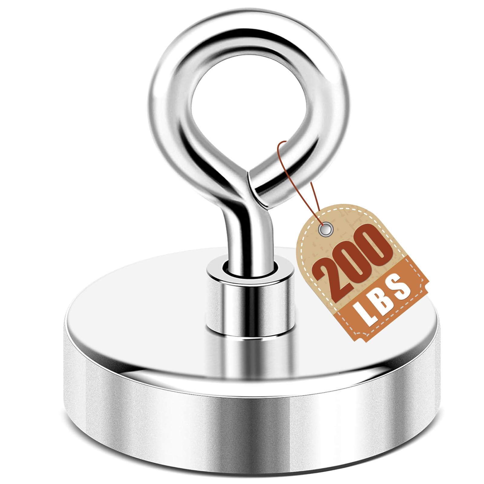 DIYMAG Super Strong Neodymium Fishing Magnets, 200 lbs(90 KG) Pulling Force Rare Earth Magnet with Countersunk Hole Eyebolt Diameter 1.75 inch(44mm) for Retrieving in River and Magnetic Fishing