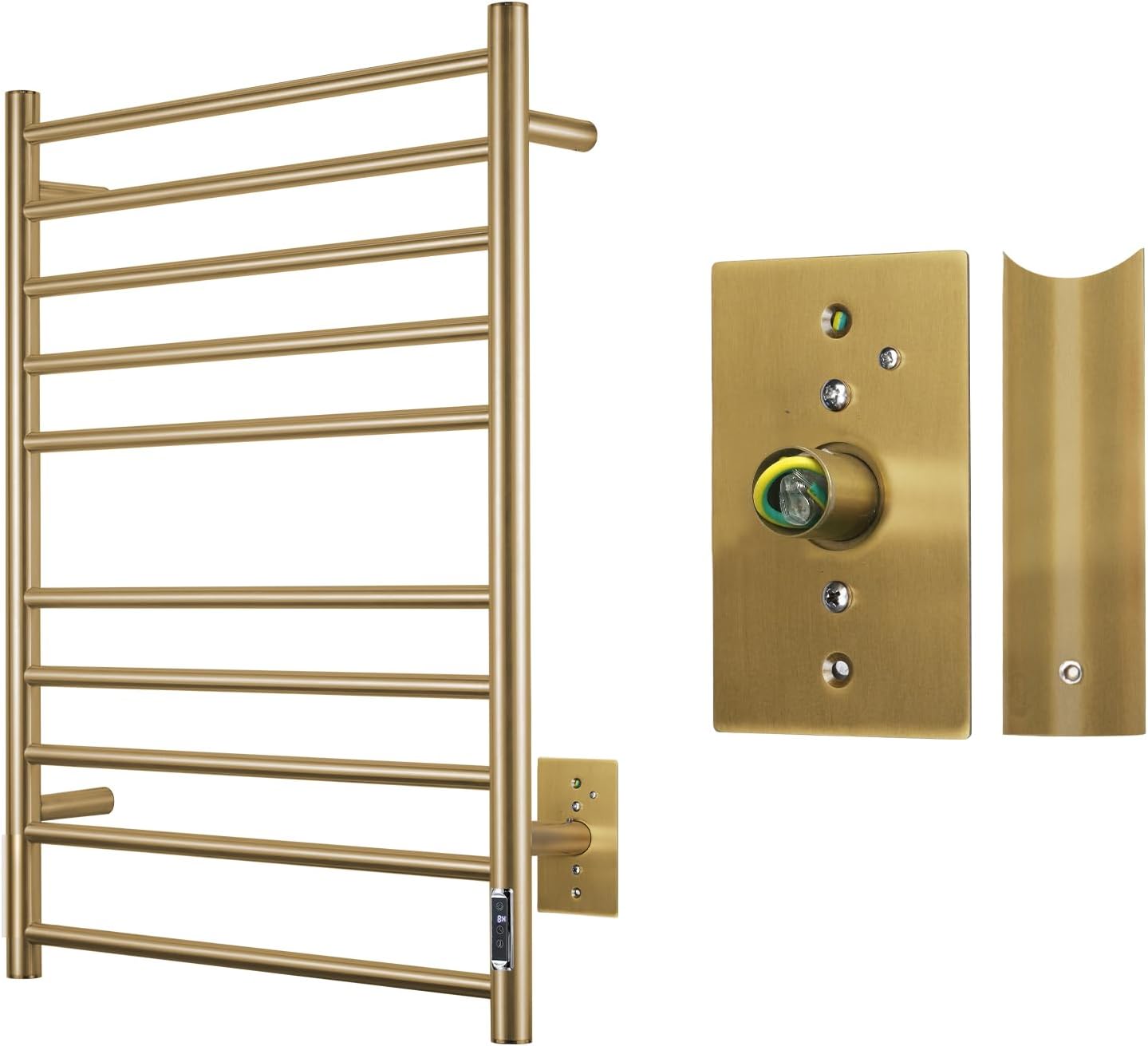 Wall Mounted Electric Towel Warmer Racks with Timer & Temperature Control, 10 Bar Stainless Steel Towel Heater for Bathroom，Brushed Gold Hardwire Kit