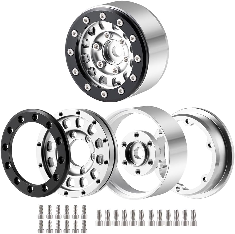 MORLORDY RC Car 1.55'' Beadlock Wheels 4Pcs Aluminum Vintage Wheels for 1/18 Axial UTB18 1/10 AX90069 D90 TF2 CC01 RC Upgrade Parts (Silver)