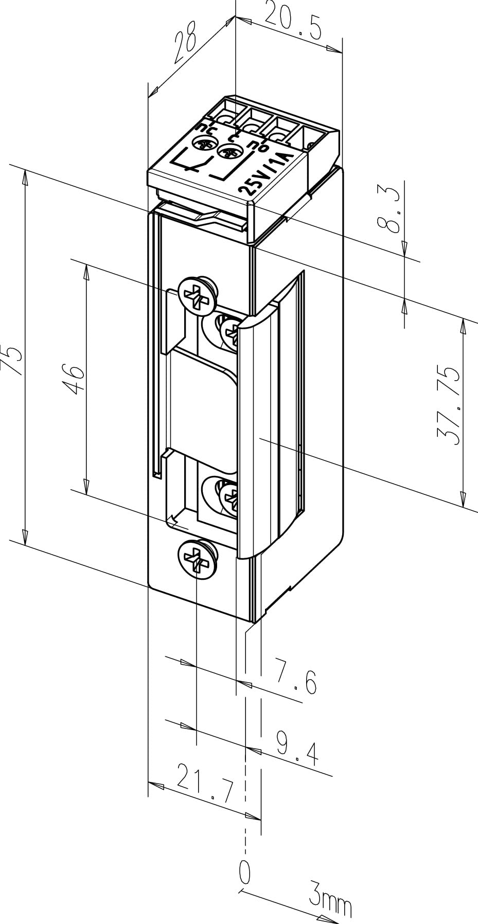 Gâche électrique 24V diodé à émission encastrée avec contact - EFF-EFF - 1705RR-F41