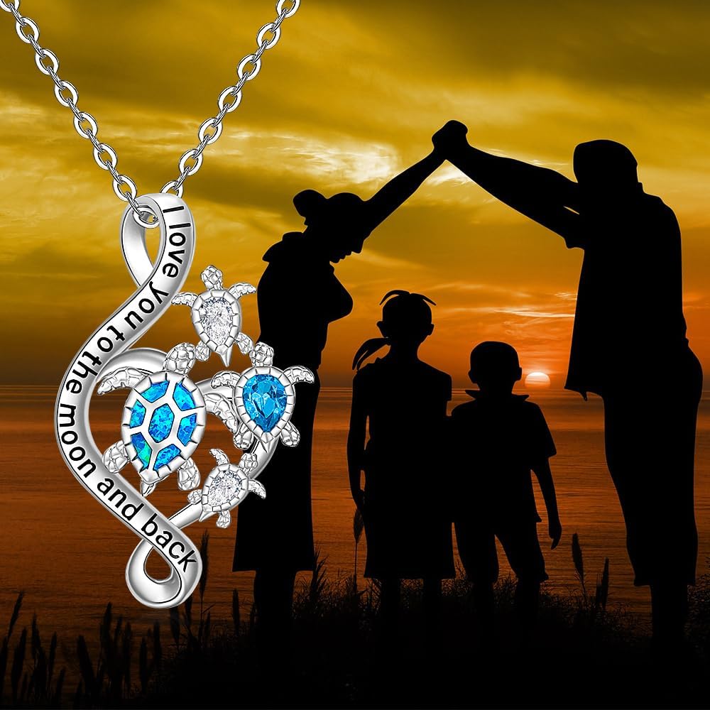 Fenthring Sea Turtle Necklace Turtle Necklaces for Women Mom Pendant Blue Opal Topaz Sterling Silver Heart Infinity Wave Mother Daughter Mothers Day Gifts - Image 5