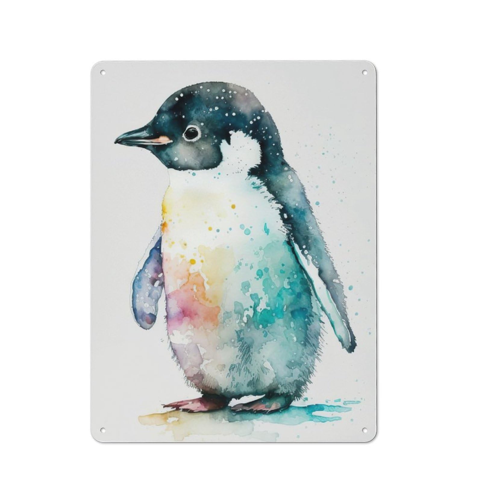 Junmoney Cute Watercolour Penguin Vintage Metal Plaque 40X30cm For Dining Room Or Kitchen, For Home Decor Collectors Refreshing A Room In Autumn