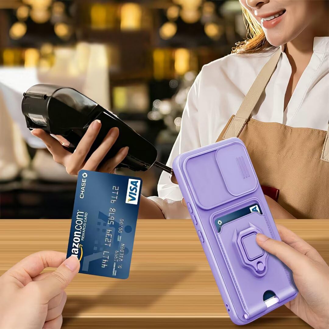 Funda Compatible con Xiaomi Poco X6 Pro 5G/Redmi K70E 5G,Cuello Cordón Carcasa Silicona Suave,Ranura con Tarjetas,Carcasa Cubierta cámara Deslizante Proteger, Anillo Soporte (Púrpura) — view 3