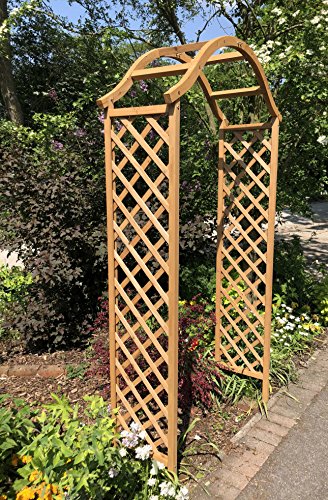 Ruddings Wood Wooden Garden Tan Arch Includes 4 Black Ground Spikes - Wood Arbour Pergola Plant Support