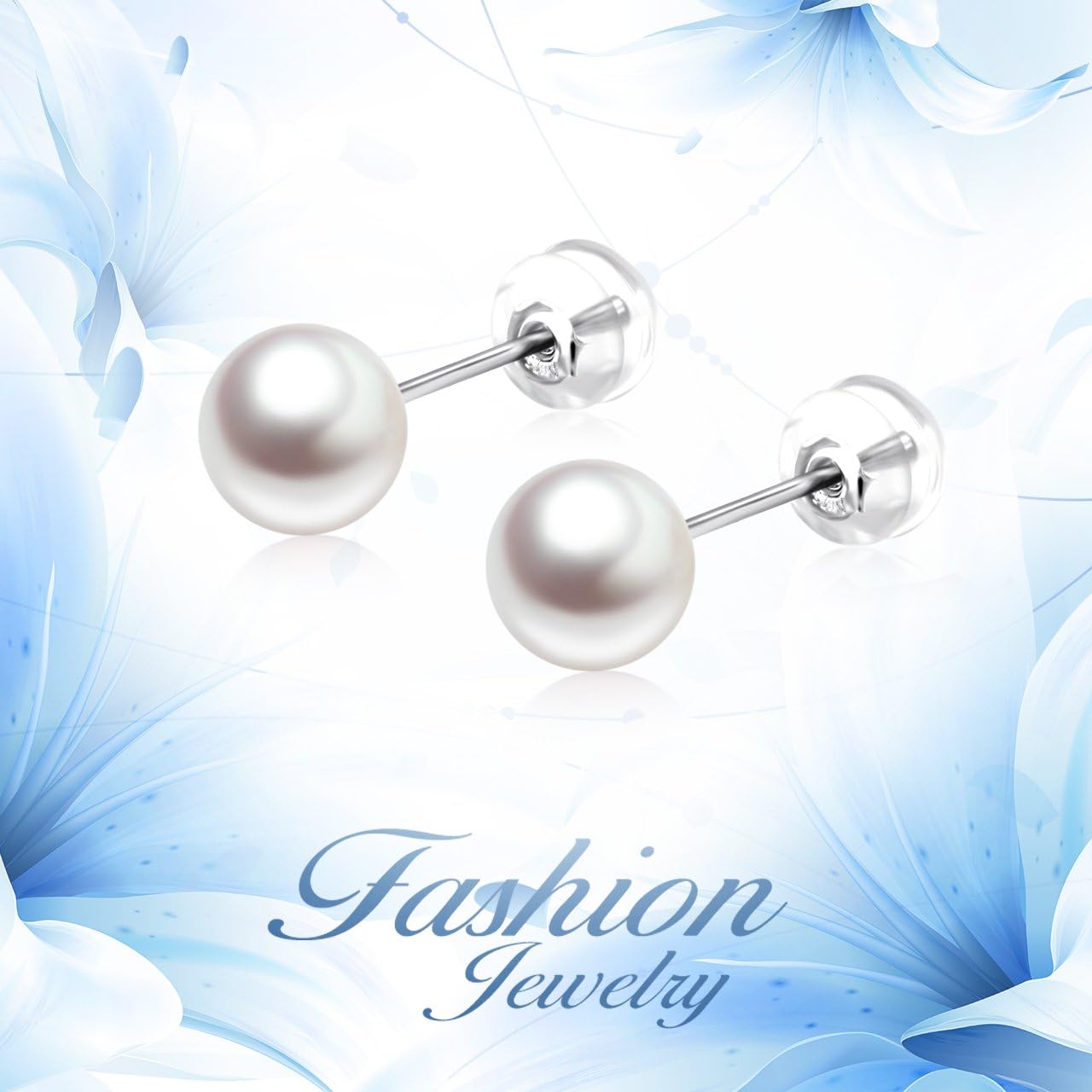 SISGEM 18k White Gold Freshwater Cultured Pearl Stud Earrings for Women, 5 MM