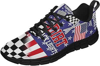 Dirt Track Racing Checkered Racing American Flag Shoes Men Women Running Walking Shoes Fashion Sneakers