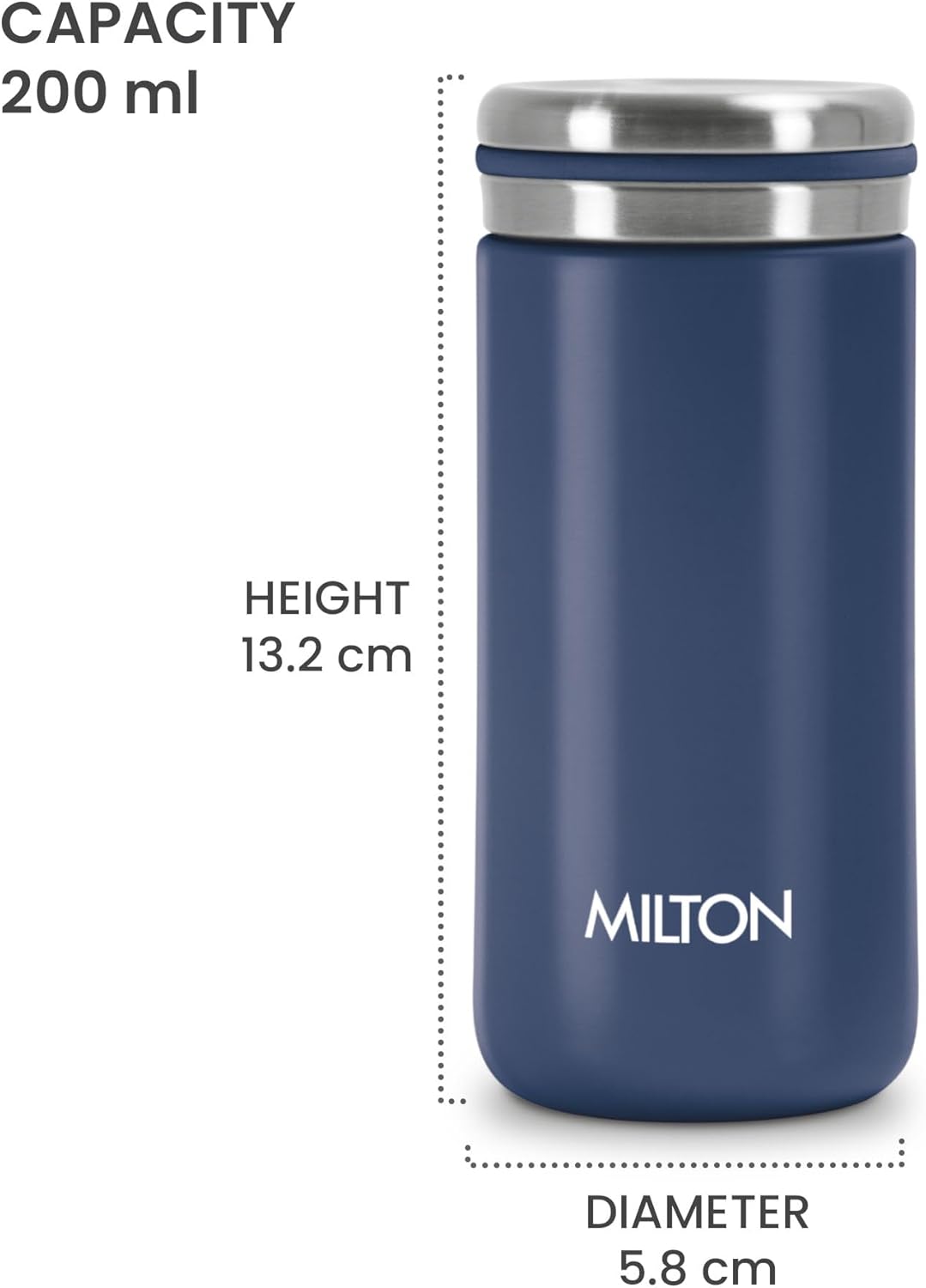 Milton Shiny 200 Thermosteel Insulated Water Bottle, 200 ml, Blue| Hot and Cold | Leak Proof | Office Bottle | Sports | Home | Kitchen | Hiking | Treking | Travel | Easy to Carry | Rust Proof