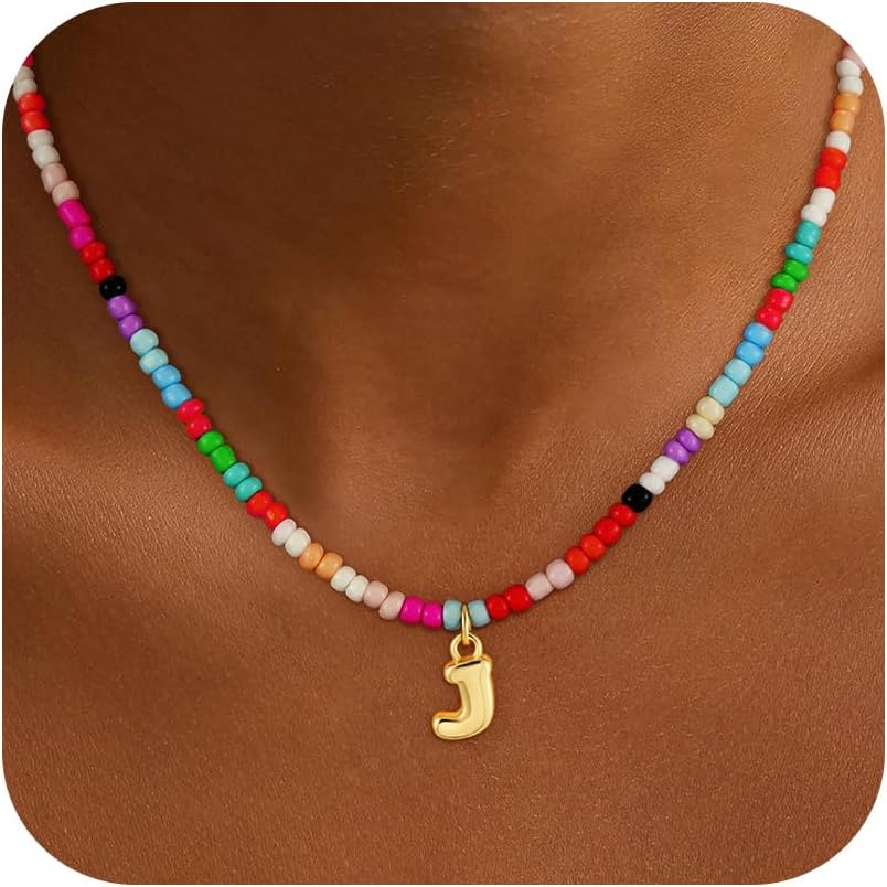 Valentines Day Gifts for Kids Teen Girls Women - Bubble Colorful Initial Necklaces for Teen Girl Gifts Trendy Stuff Birthday Valentines Gift Choker Necklace for Women Girl Kids Jewelry