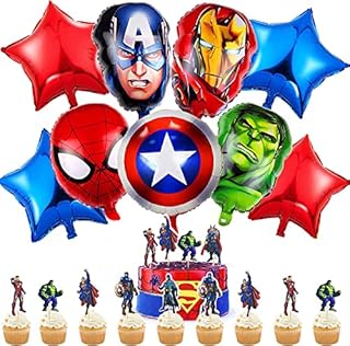 Superhero Birthday Party Decorations Avengers Party Supplies - Super hero Foil Balloons Cake Toppers for Kids Boys Superhero Theme Party Favor