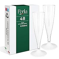 Perla - 48 Flute Plastica - Calici Plastica Rigida 120ml - Bicchieri da Champagne Trasparenti