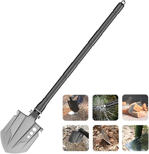 Miniatura 5 de Lixada Pala de supervivencia  Pala táctica multiusos plegable de acero de alto carbono grueso resistente estilo militar herramienta de entrenamiento
