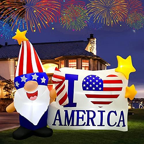 SEASONBLOW 6 FT Independence Day Inflatable Gnome Sign Decorations Patriotic 4th of July Blow Up for Home Yard Lawn Garden Indoor Outdoor Decorat