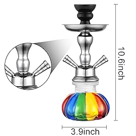 2 Hose Hookah Set 11\'\' Small Shisha Hookah Set With Mini Pumpkin Glass Vase, Ceramic Bowl, Leather Hose, Coal Tong, Hookah Foil, Disposable Tips (rainbow)