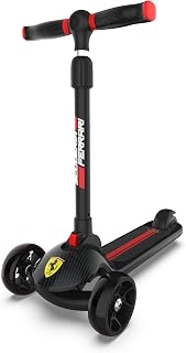 DAKOTT Ferrari Carbon Fiber - Three Wheeled, Lean-to-Steer, Fold-to-Carry Italian-Designed Ferrari Scooter for Kids with Motion-Activated Light-Up Wheels for Ages 3-12 Years Old.