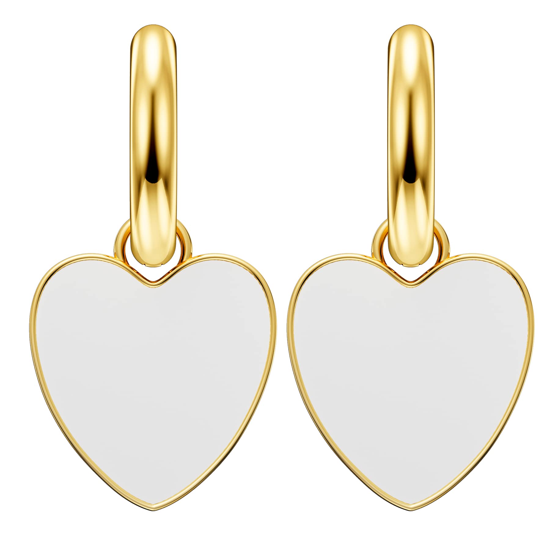 Dangle Heart Hoop Earrings for Women 14K Gold Plated Drop Dangling Earrings Hypoallergenic Ear Jewelry Exquisite Earrings for Her, Yellow Gold, No Gemstone
